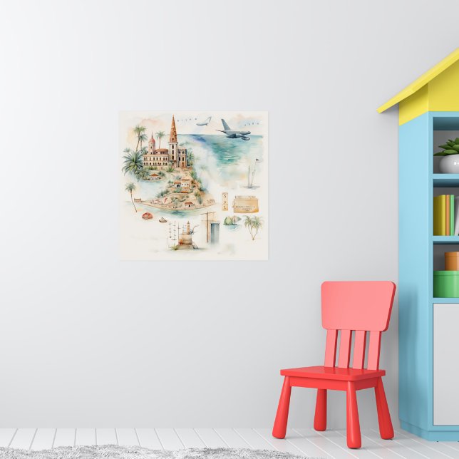 Watercolor Travel Map Poster (Barnkammare 1)