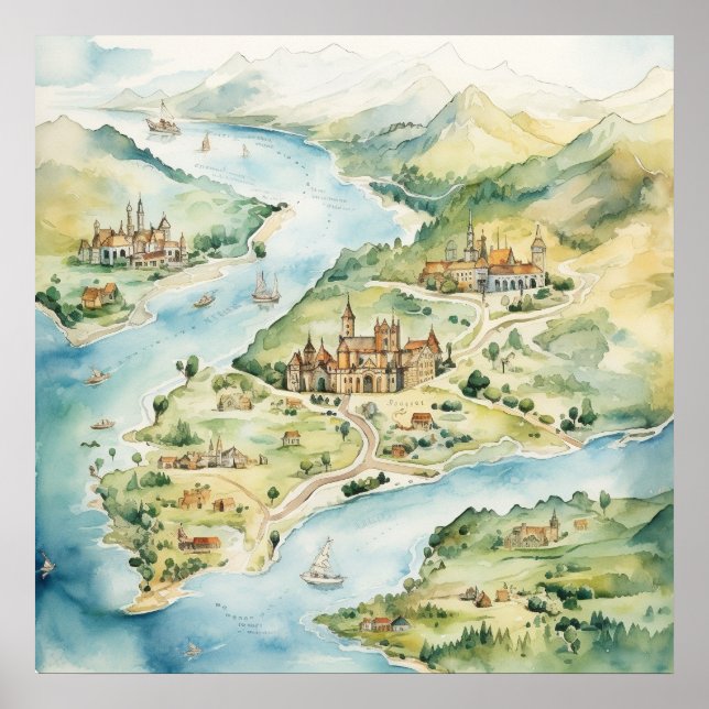 Watercolor Travel Map Poster (Framsidan)