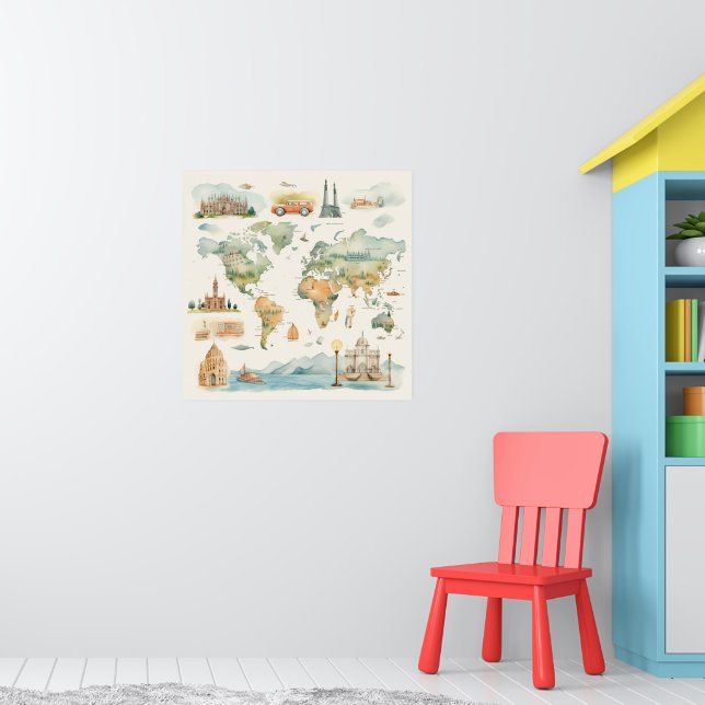 Watercolor Travel Map Poster (Barnkammare 1)