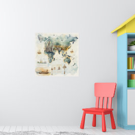 Watercolor Travel Map Poster