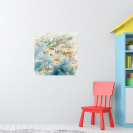 Watercolor Travel Map Poster