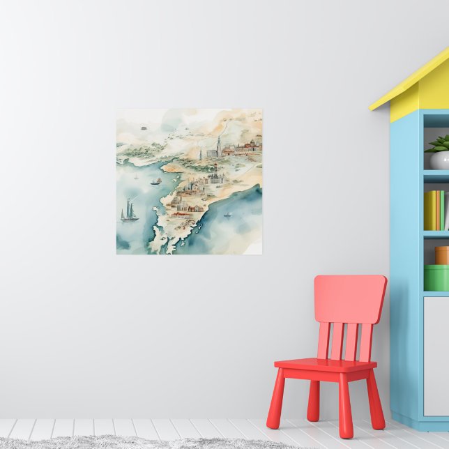 Watercolor Travel Map Poster (Barnkammare 1)
