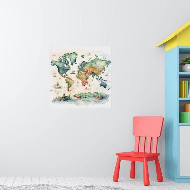 Watercolor Travel Map Poster (Barnkammare 1)