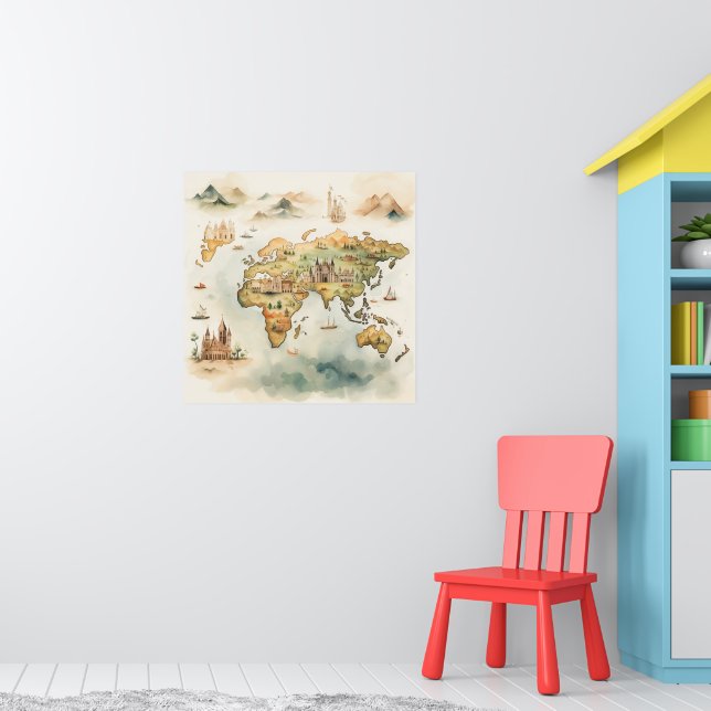 Watercolor Travel Map Poster (Barnkammare 1)