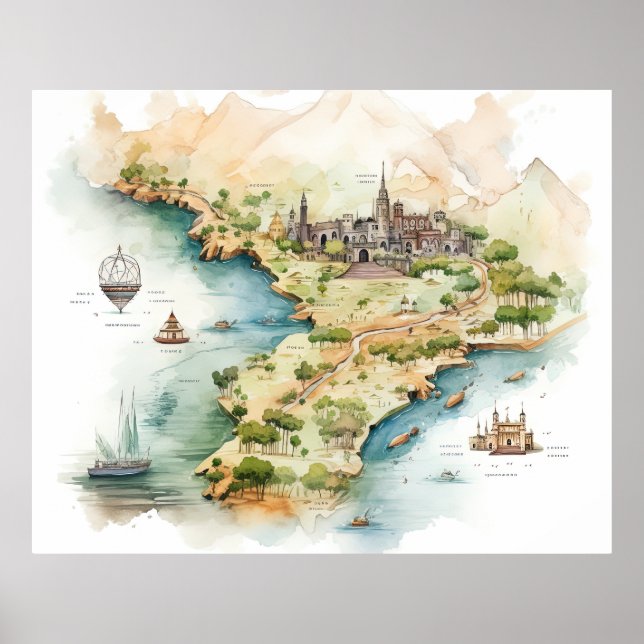 Watercolor Travel Map Poster (Framsidan)