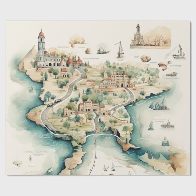 Watercolor Travel Map Presentpapper (Platt)