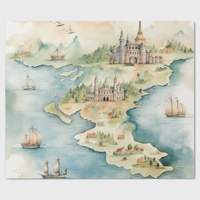 Watercolor Travel Map Presentpapper (Platt)