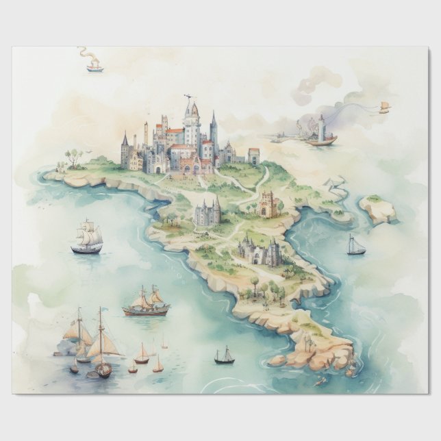 Watercolor Travel Map Presentpapper (Platt)