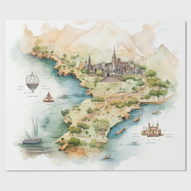 Watercolor Travel Map Presentpapper (Platt)