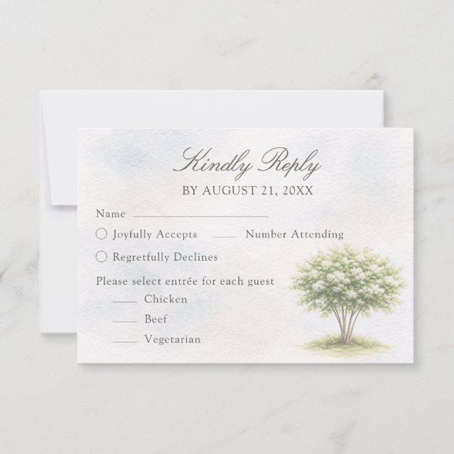 Watercolor Tree Wedding RSVP Card OSA Kort (Framsida)