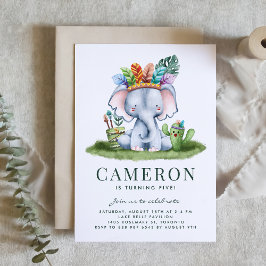 Watercolor Tribal Elephant Safari Theme Birthday Inbjudningar