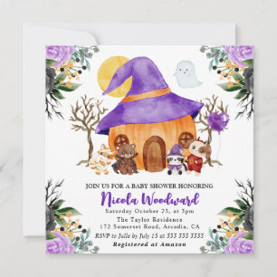 Watercolor Trick or Treat Halloween Baby Shower Inbjudningar