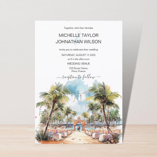 Watercolor Tropical Beach Destination Wedding Inbjudningar (Skapare uppladdad)