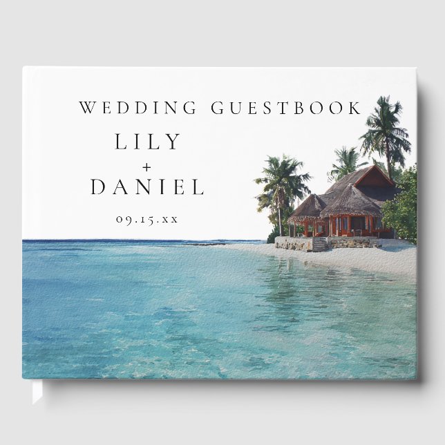 Watercolor Tropical Beach Wedding Gästböcker (Framsida)