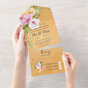 Watercolor Tropical Blommigt Beach Wedding