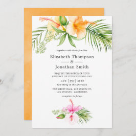 Watercolor Tropical Blommigt Beach Wedding Inbjudningar