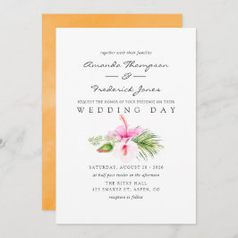 Watercolor Tropical Blommigt Beach Wedding Inbjudningar