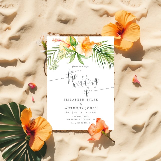 Watercolor Tropical Blommigt Beach Wedding Inbjudningar (Skapare uppladdad)