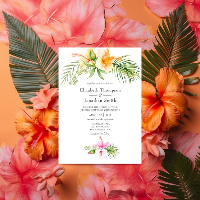 Watercolor Tropical Blommigt Beach Wedding Inbjudningar (Skapare uppladdad)