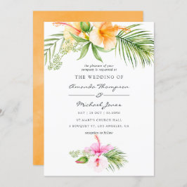 Watercolor Tropical Blommigt Beach Wedding Inbjudningar