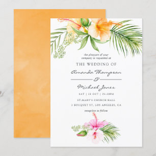 Watercolor Tropical Blommigt Beach Wedding Inbjudningar