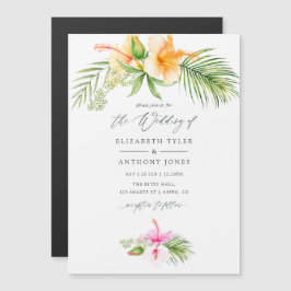 Watercolor Tropical Blommigt Beach Wedding Magnetisk Inbjudningskort