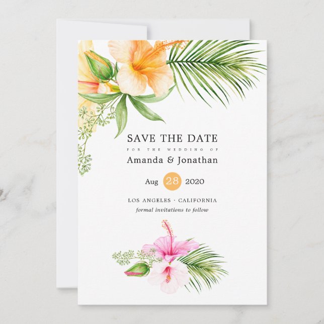Watercolor Tropical Blommigt Beach Wedding Spara Datumet (Framsida)