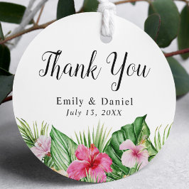 Watercolor Tropical Blommigt Wedding Favor Tack Runt Klistermärke