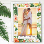 Watercolor Tropical Coral Blommigt Kärlek och tack<br><div class="desc">Elegant Watercolor Tropical Coral Blommigt,  Greenery and Handflatan Lövs Bride and Groom Kärlek och tack Bröllop Photo Tack You Card</div>