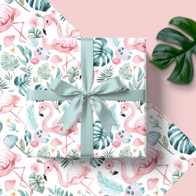 Watercolor Tropical Flamingo Baby Shower Presentpapper (Skapare uppladdad)