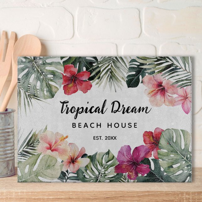 Watercolor Tropical Floral Botanical Beach House (In situ)