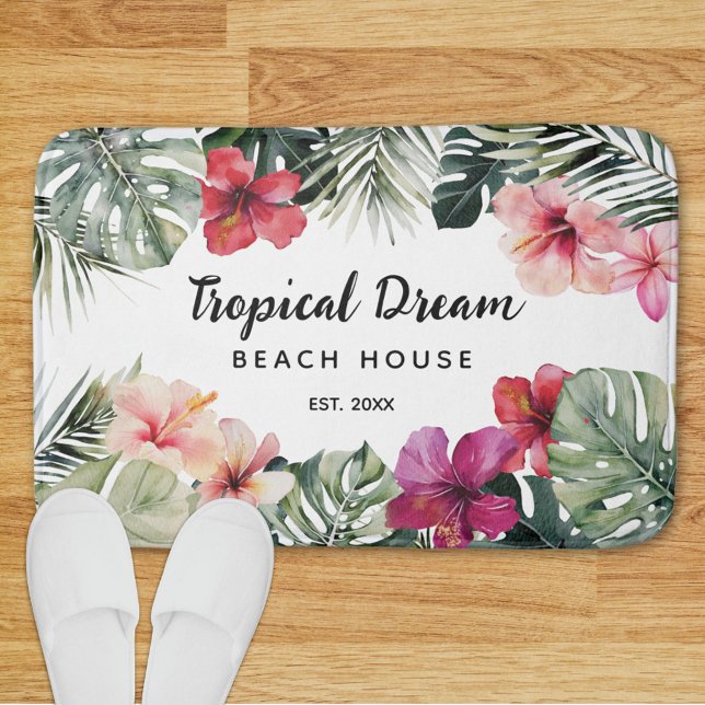 Watercolor Tropical Floral Botanical Beach House Badrumsmatta (In situ)