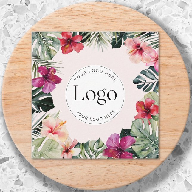 Watercolor Tropical Floral Botanical Logo Fyrkantigt Visitkort (Close up)