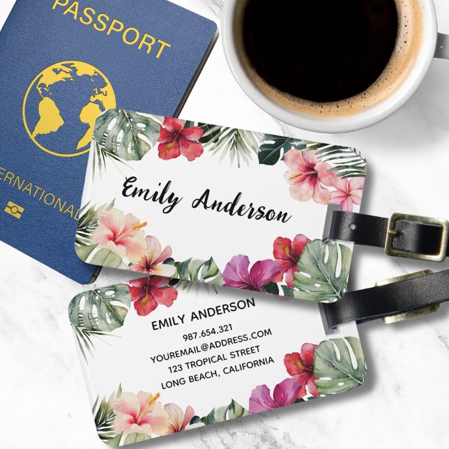 Watercolor Tropical Floral Botanical Summer Beach Bagagebricka (In situ)