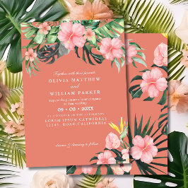 Watercolor Tropical floral Summer Beach Wedding Inbjudningar