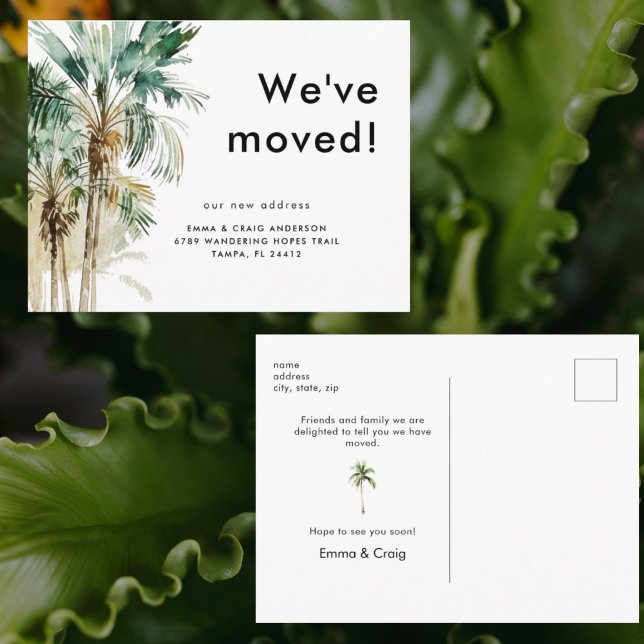 Watercolor Tropical Foliage We've Moved Vykort (Skapare uppladdad)