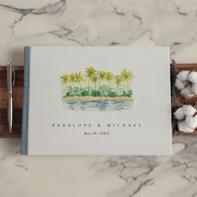 Watercolor Tropical Handflatan Beach Wedding Gästböcker (Watercolor Tropical Palm Beach Wedding Guest Book)