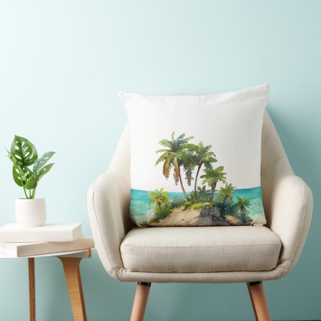 Watercolor Tropical Island Beach Scene Kudde (Stol)