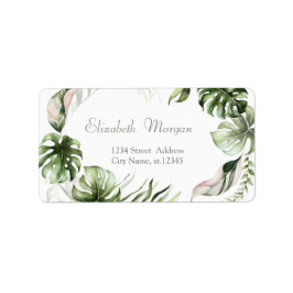 Watercolor Tropical Leaves Greenery  Adressetikett