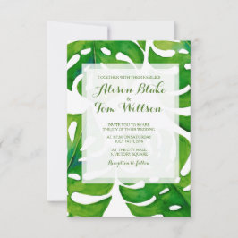 Watercolor tropical leaves wedding invitation inbjudningar