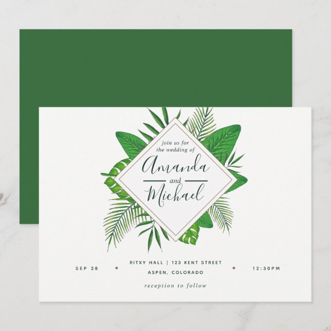 Watercolor Tropical Löv Beach Wedding Inbjudan (Fram/baksida)