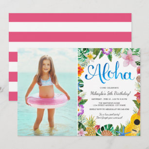 Watercolor Tropical Luau   FotoFödelsedagsfest Inbjudningar