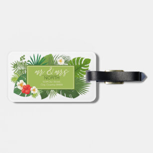 Watercolor Tropical Mr & Mrs Grönt ID577 Bagagebricka
