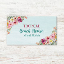 Watercolor Tropical Rosa Blommigt Beach House