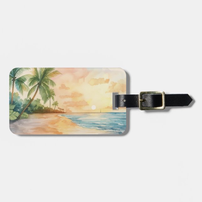 Watercolor Tropical Sunset Bagagebricka (Horisontell Framsida)