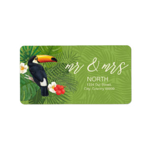 Watercolor Tropical Toucan Mr. och Mrs Grönt ID577 Adressetikett