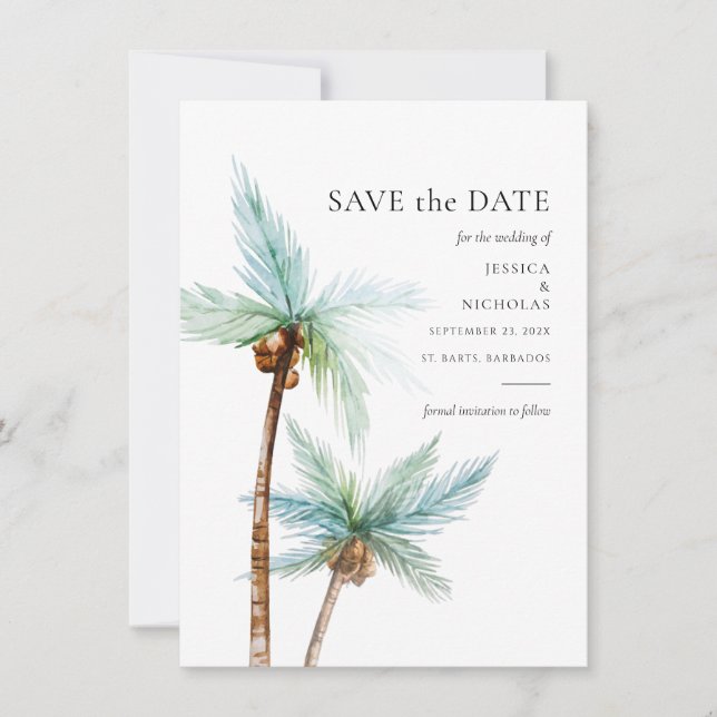 Watercolor Tropical Trees Wedding Spara Datumet (Framsida)