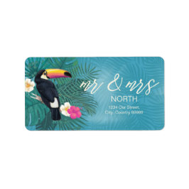 Watercolor Tropical w/Toucan Mr. och Teal ID577 Adressetikett