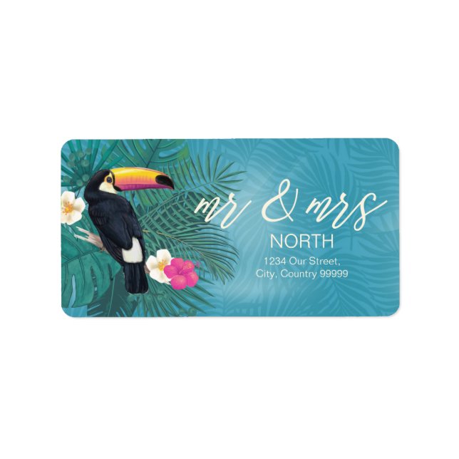 Watercolor Tropical w/Toucan Mr. och Teal ID577 Adressetikett (Framsidan)