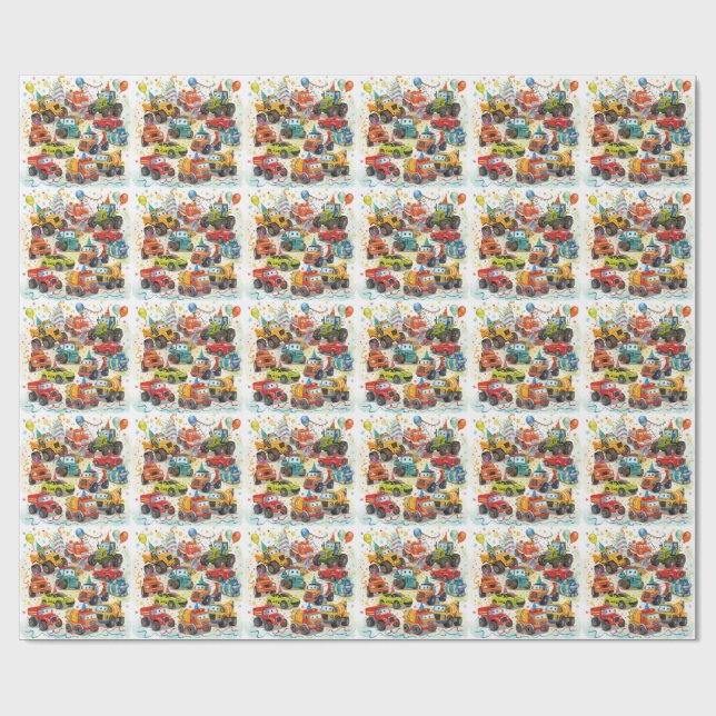 Watercolor Trucks Wrapping Paper Construction Presentpapper (Platt)
